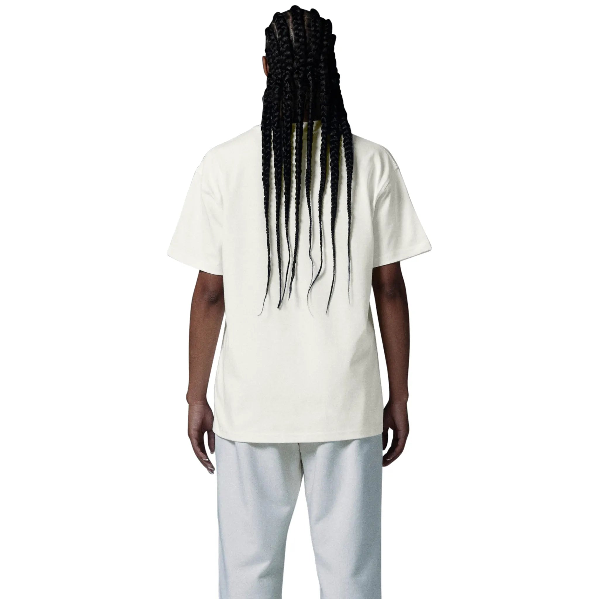 Model female back view of Human Race Made Bone White T Shirt